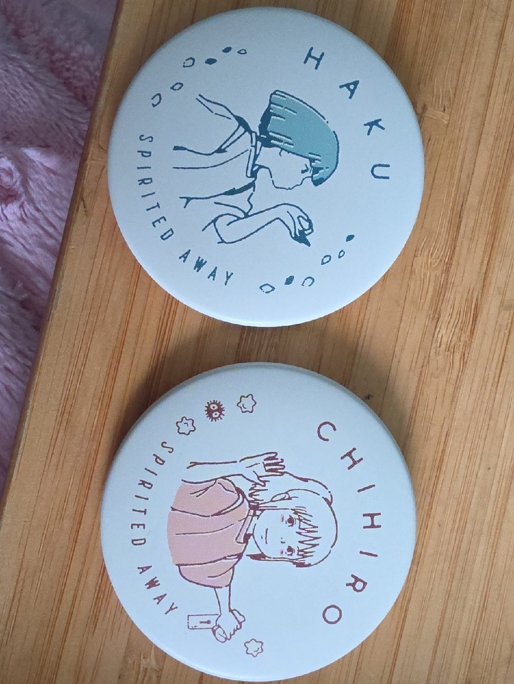 Spirited Away Haku & Chihiro Button Pin Set - White with Teal & Pink Art